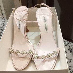 Manolo Blahnik Pink Floral Embellished Sandals